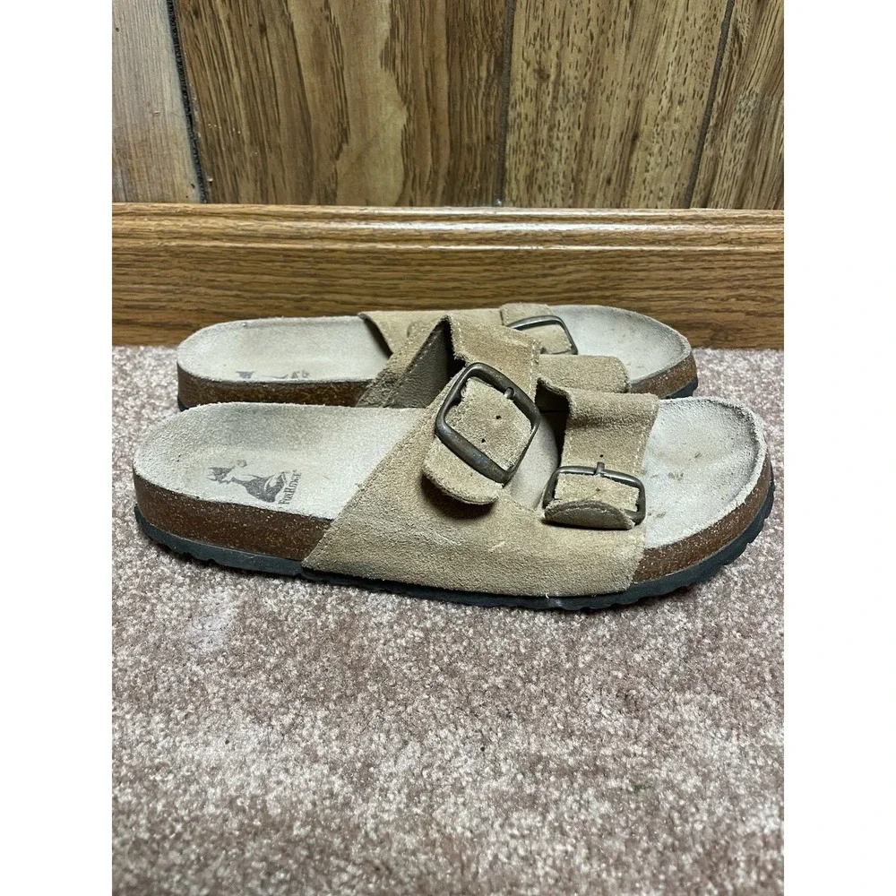 FOXRIDGE Women's Cork Slide Sandals Tan Leather Buckles 7 M